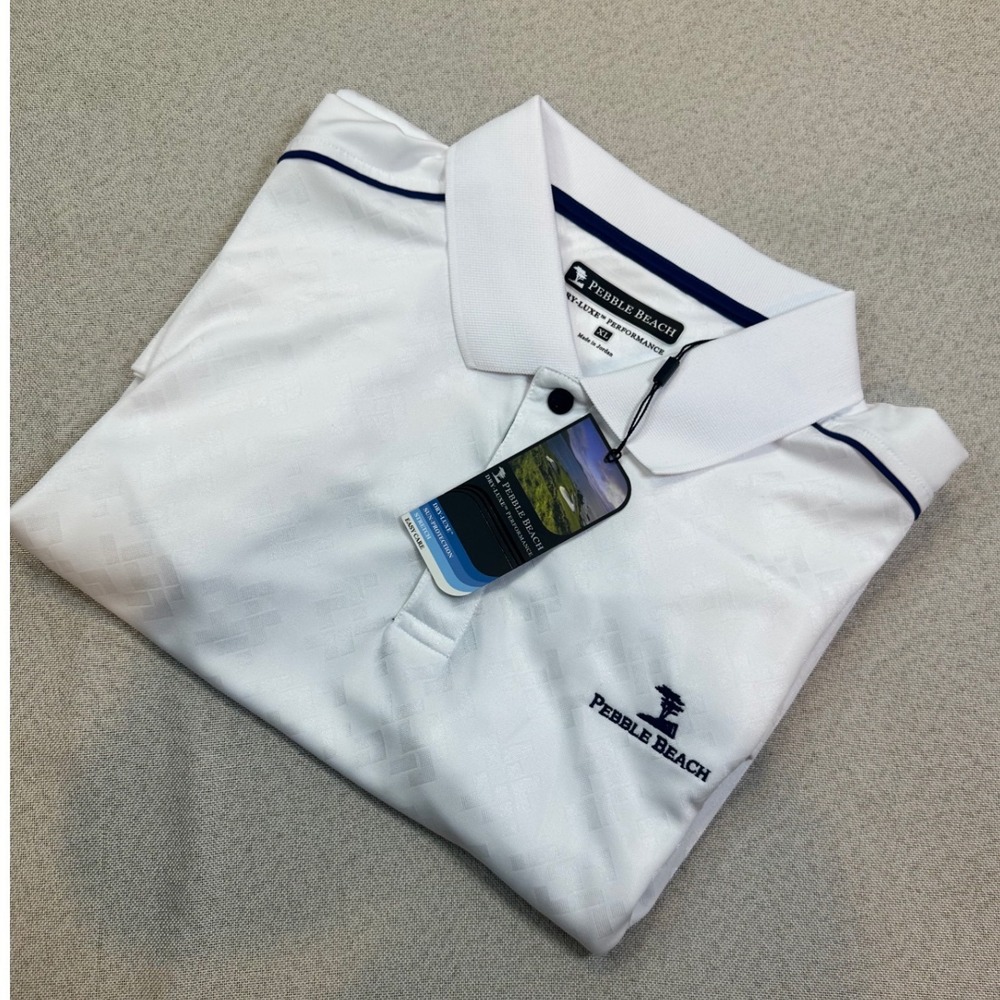 Pebble Beach Golf Polo Mens XL White Polyester Dry-Luxe Performance Shirt